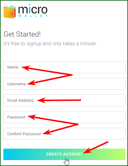 регистрационная форма микрокошелька MicroWallet