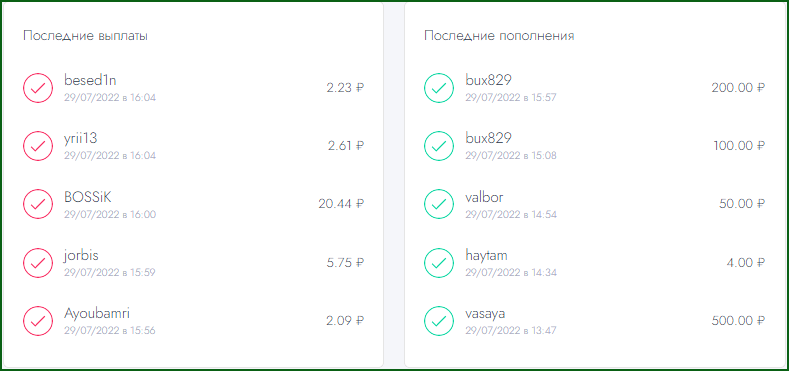 статистика выплат и пополнений на AD-ASD